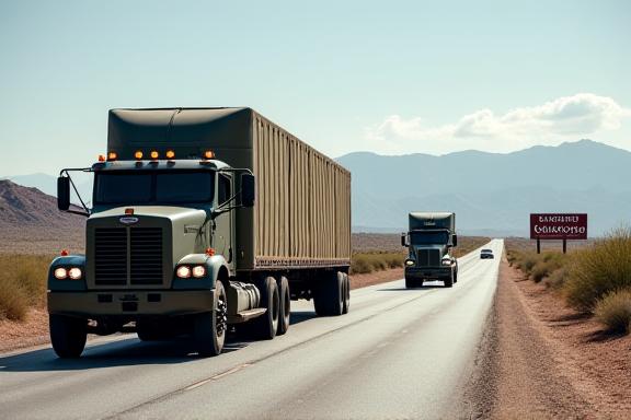Military base supply hauling trucks delivering to Fort Huachuca Arizona